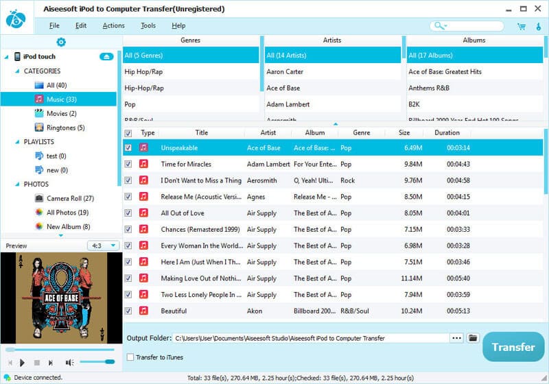 Screenshot of Aiseesoft iPod to Computer Transfer