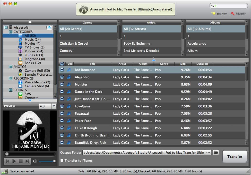 Screenshot of Aiseesoft iPod to Mac Transfer Ultimate
