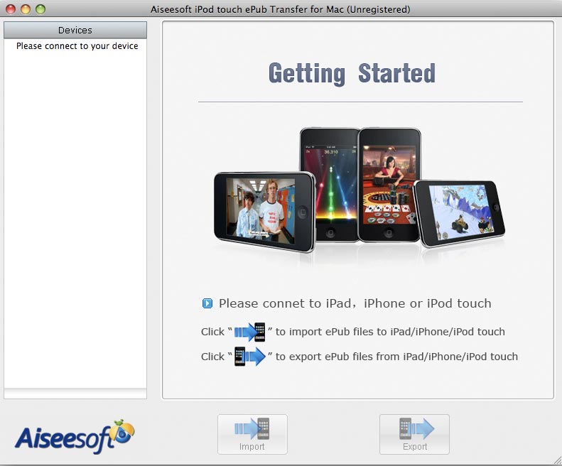 Aiseesoft Mac iPod touch ePub Transfer Screenshot