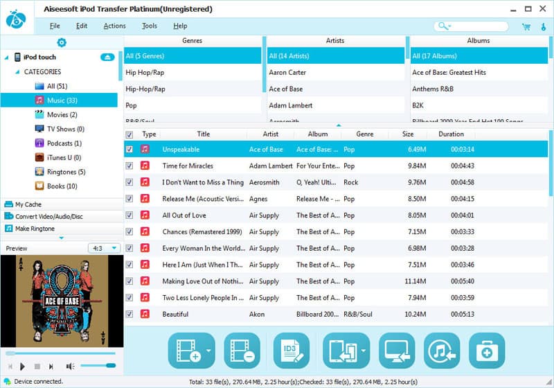 Import local music/movie/image/PDF/ePub to iPod and backup all iPod files to PC. recent Screen Shot