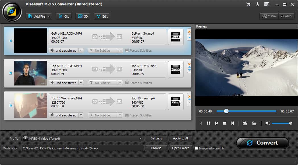 Convert M2TS and other popular video/audio files to any video and audio format.