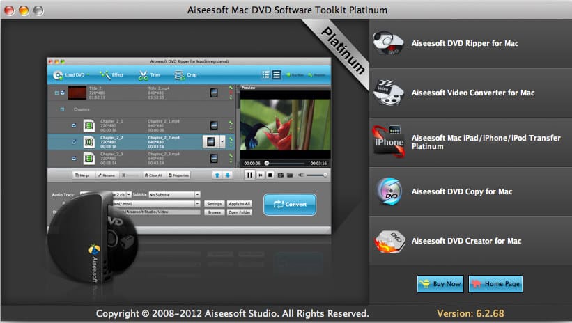 Screenshot of Aiseesoft Mac DVD Toolkit Platinum