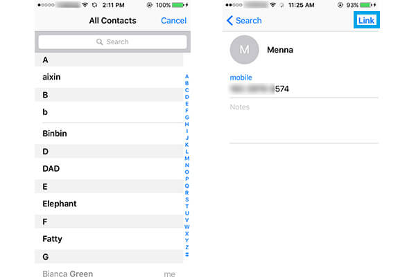 Link Another iPhone Contacts with Target iPhone Contact