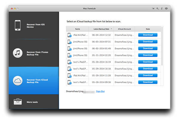 Access iCloud to Extract iPhone/iPad/iPod files on Mac