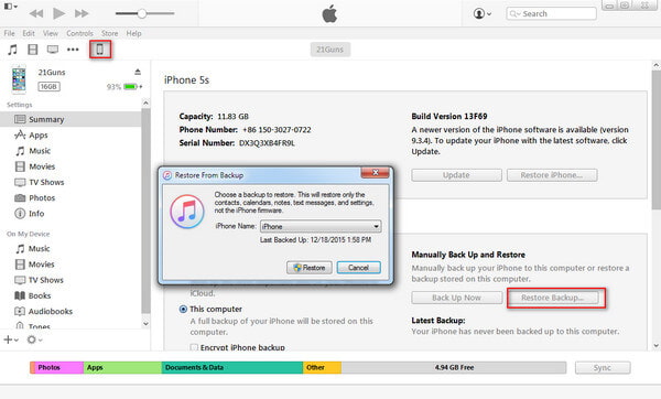 Restore iPhone Contacts from iTunes