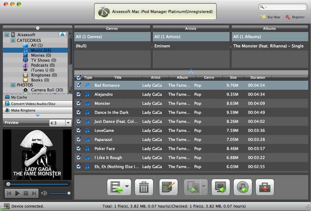 Screenshot of Aiseesoft Mac iPod Manager Platinum