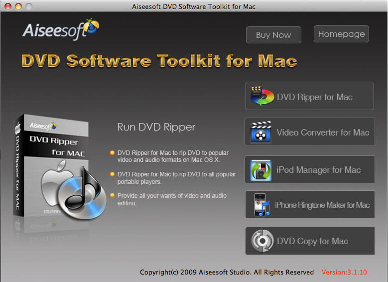 Screenshot of Aiseesoft DVD Software Toolkit for Mac