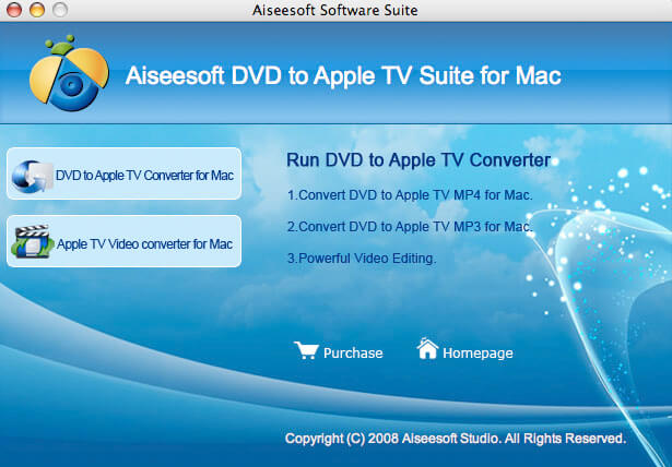 Screenshot of Aiseesoft DVD to Apple TV Suite for Mac 3.1.08