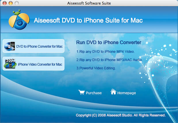 Screenshot of Aiseesoft DVD to iPhone Suite for Mac