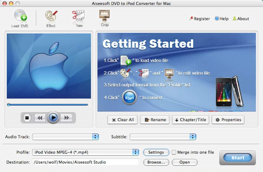 Aiseesoft DVD to iPod Converter for Mac Screen shot