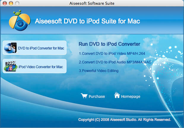 Screenshot of Aiseesoft DVD to iPod Suite for Mac