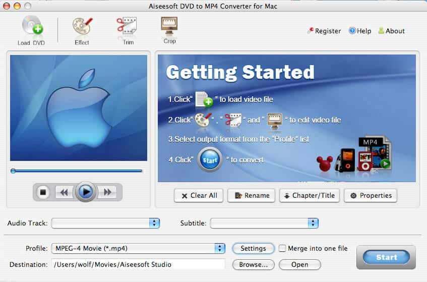 Aiseesoft DVD to MP4 Converter for Mac Screen shot