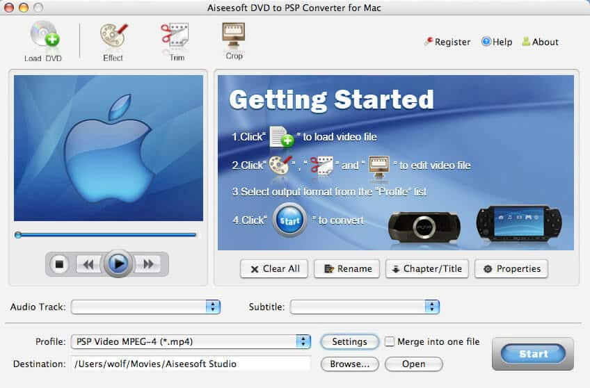 Screenshot of Aiseesoft DVD to PSP Converter for Mac