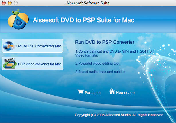 Screenshot of Aiseesoft DVD to PSP Suite for Mac