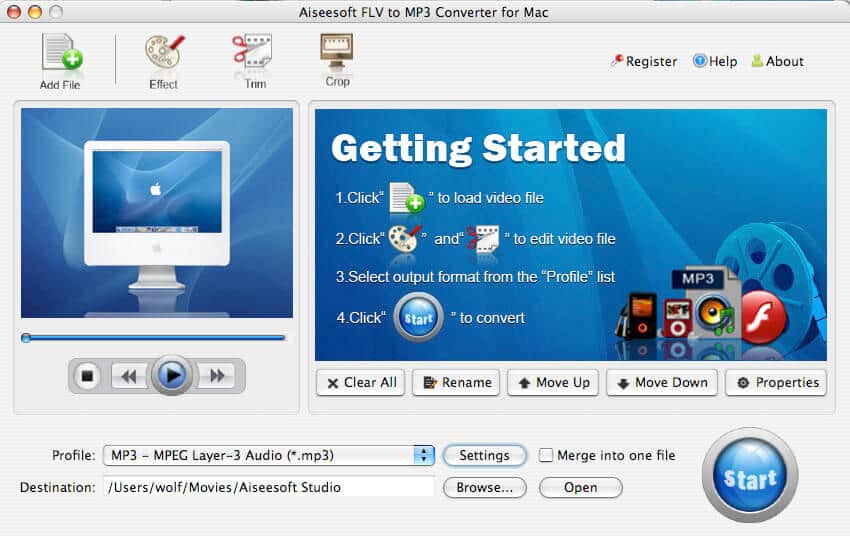 Screenshot of Aiseesoft FLV to MP3 for mac