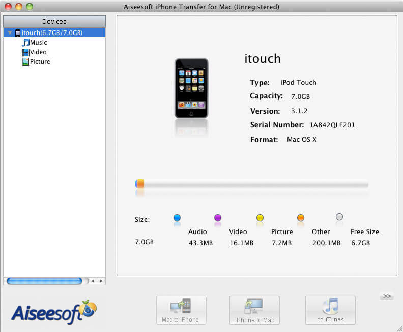 Screenshot of Aiseesoft iPhone Transfer for Mac 3.3.26