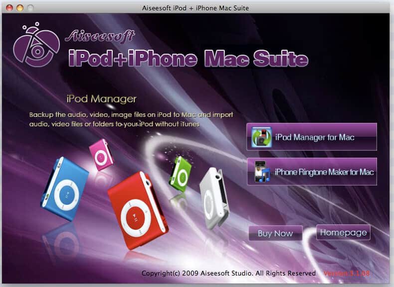Screenshot of Aiseesoft iPod + iPhone Mac Suite