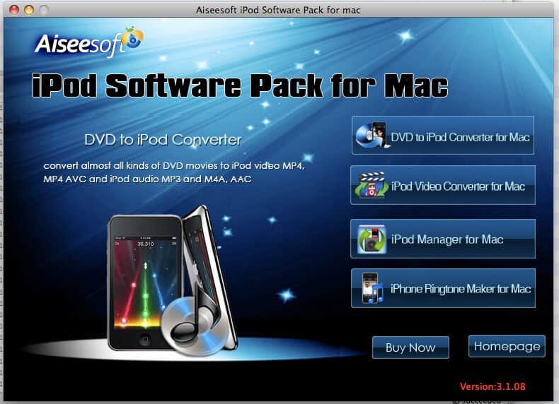 Screenshot of Aiseesoft iPod Software Pack for Mac