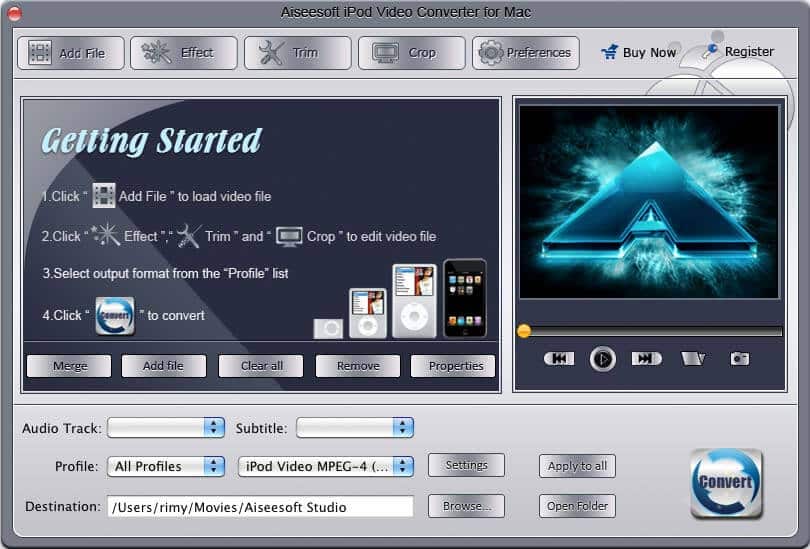 Screenshot of Aiseesoft iPod Video Converter for Mac