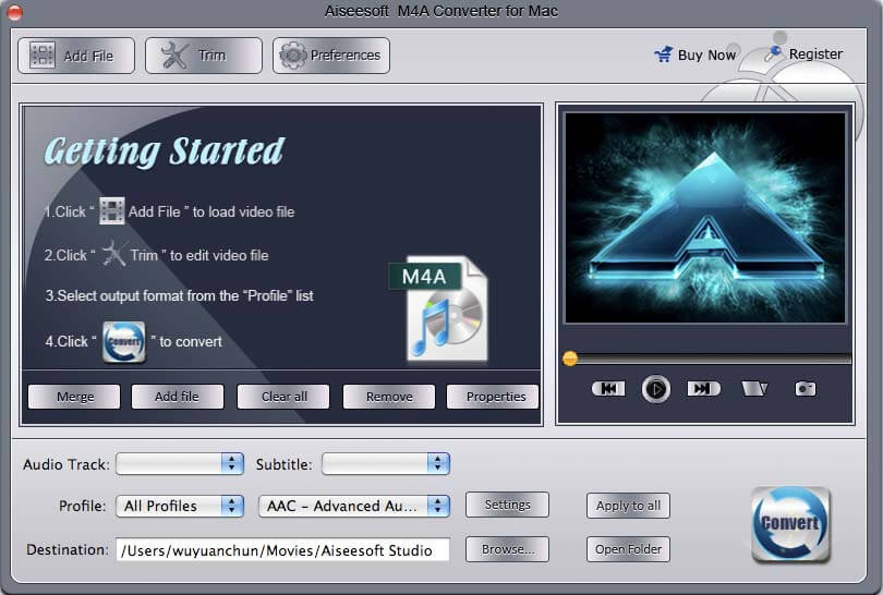 Screenshot of Aiseesoft M4A Converter for Mac