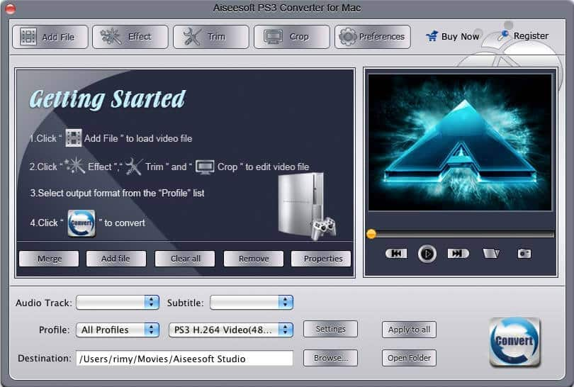 Screenshot of Aiseesoft PS3 Converter for Mac