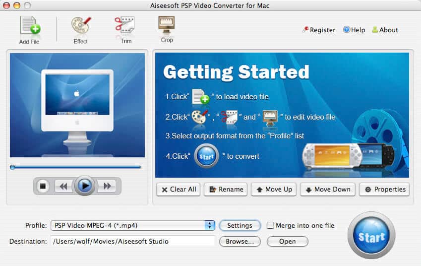 Screenshot of Aiseesoft PSP Video Converter for Mac 3.1.30
