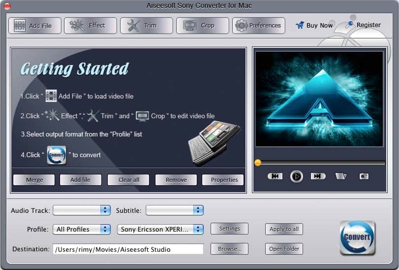 Screenshot of Aiseesoft Sony Converter for Mac