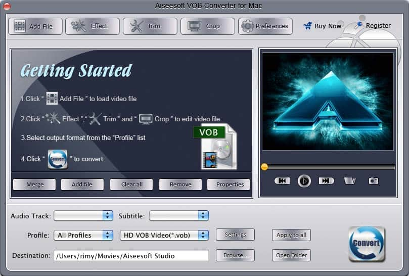 Screenshot of Aiseesoft VOB Converter for Mac