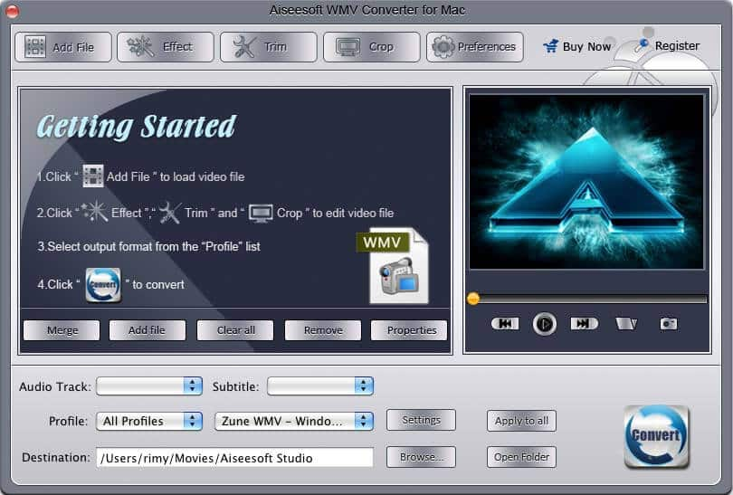 Screenshot of Aiseesoft WMV Converter for Mac