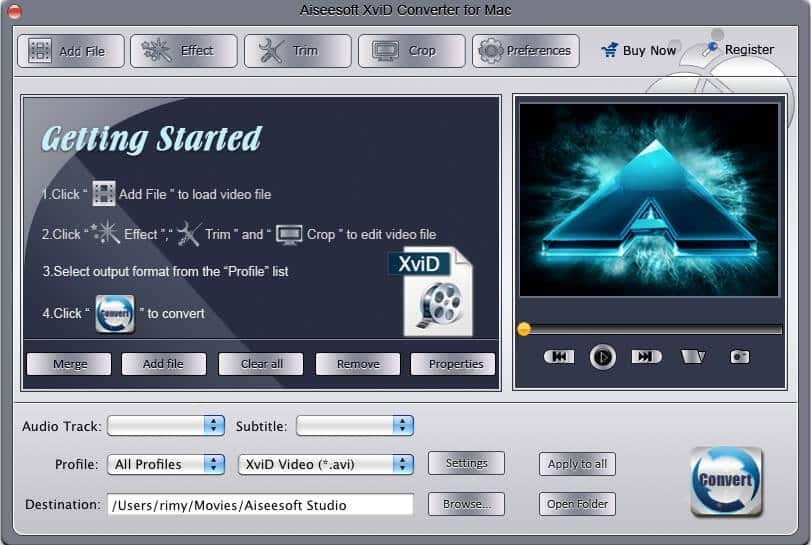 Screenshot of Aiseesoft XviD Converter for Mac