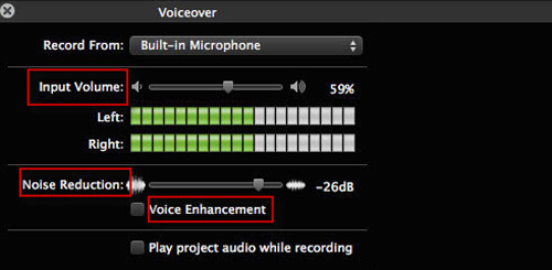 Voiceover Settings in iMovie