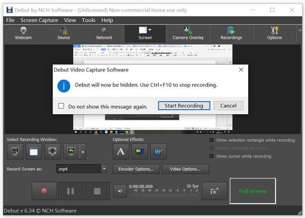 Start Recording with Debut Screen Recorder