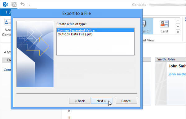 Create a File of Type Outlook 2013