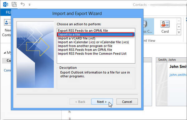Export To a File Outlook 2013