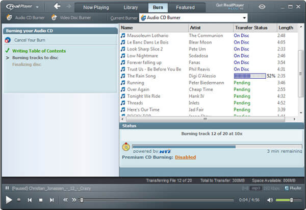 Burn Music to CD with RealPlayer