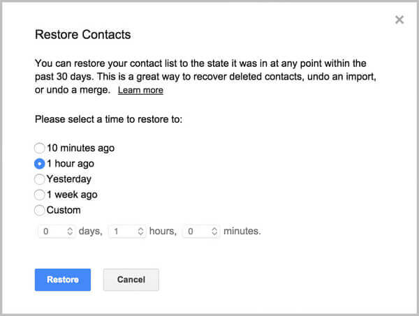 Restore Contacts Gmail