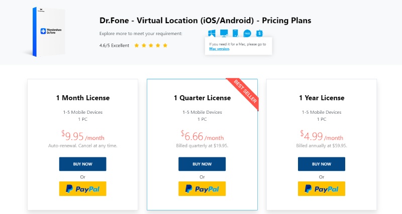 DR Fone Virtual Location Pricing