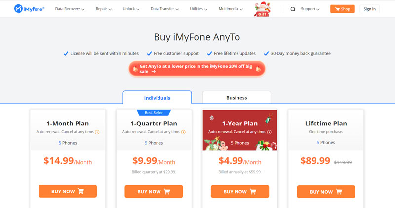 iMyFone AnyTo Pricing