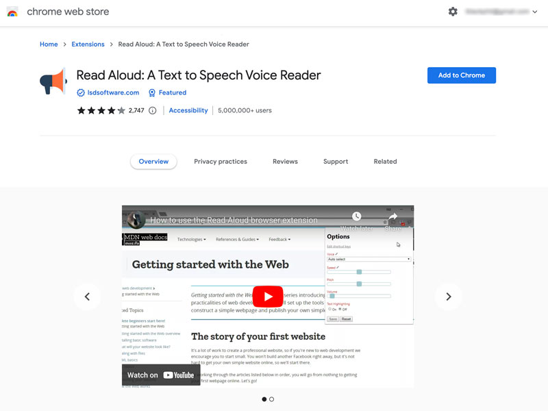 Read Aloud Text to Speech Chrome Extension