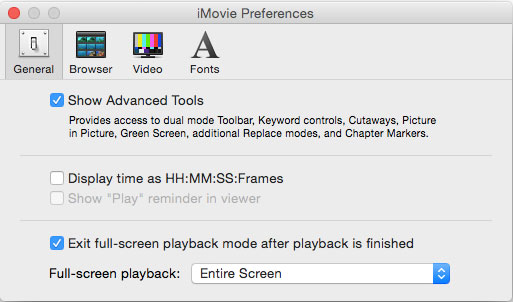 iMovie Preference Settings