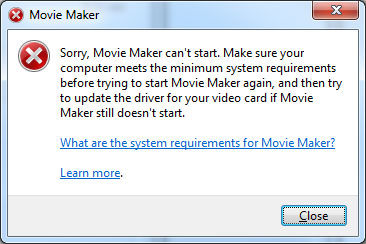 Windows Movie Maker won't Open