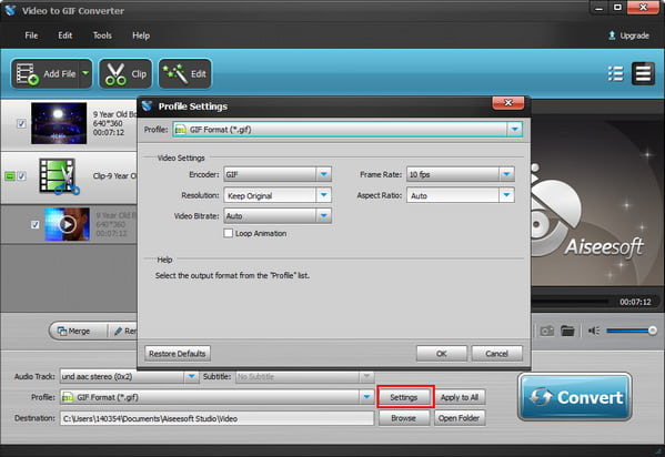 GIF Profile Settings