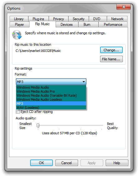 Rip CDA to MP3 with Windows Media Player