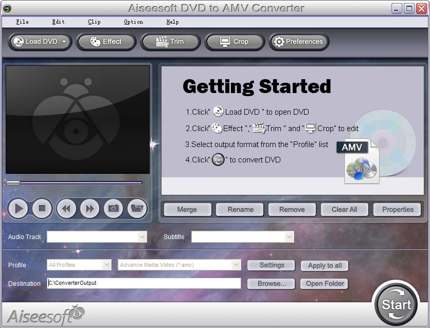 Screenshot of Aiseesoft DVD to AMV Converter