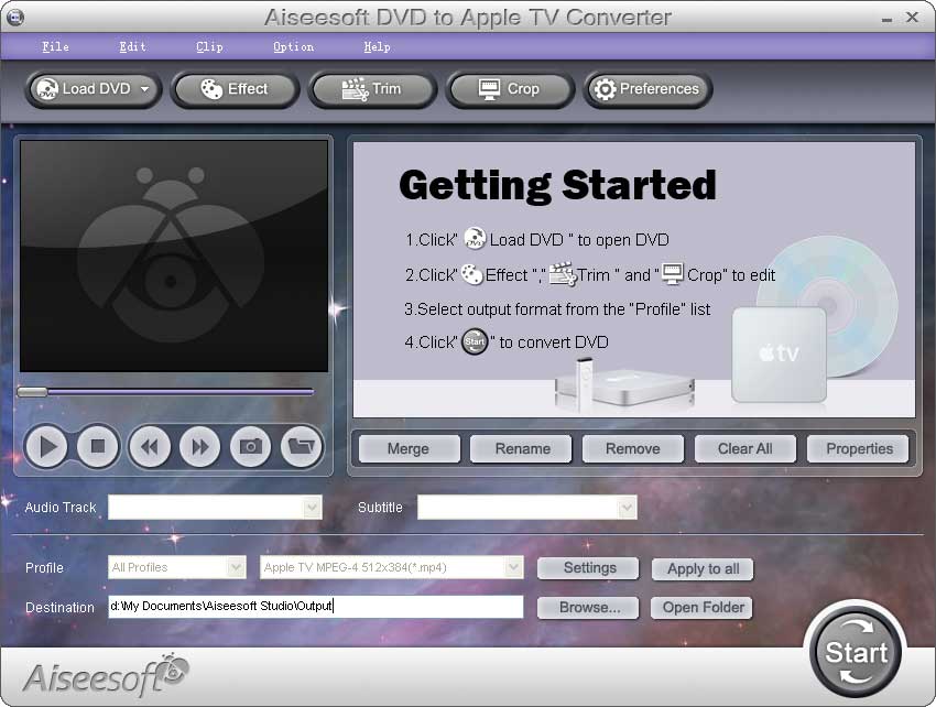 Screenshot of Aiseesoft DVD to Apple TV  Converter