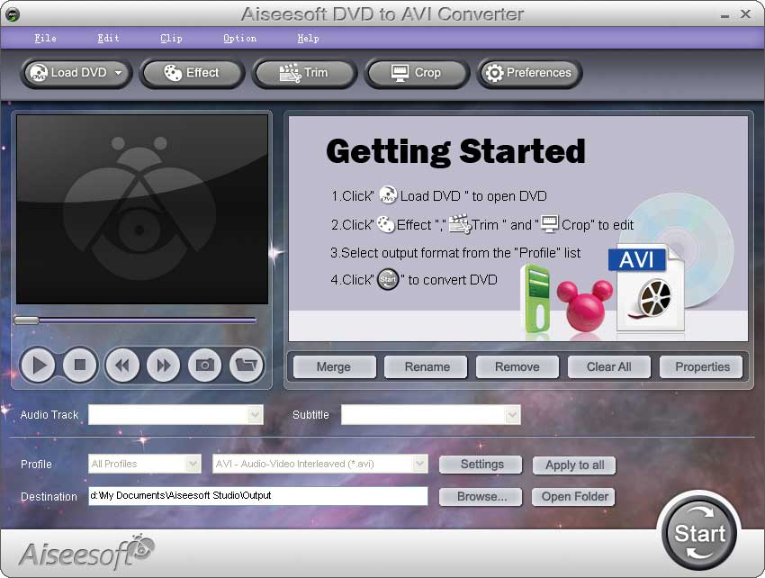 Screenshot of Aiseesoft DVD to AVI Converter