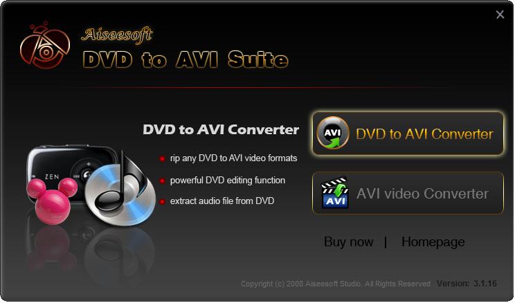 Screenshot of Aiseesoft DVD to AVI Suite