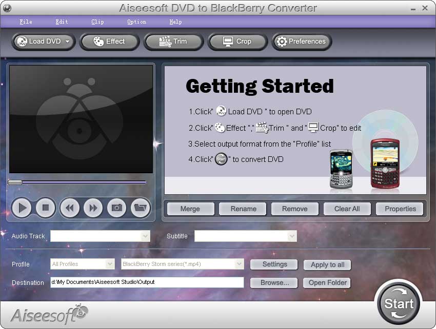 Screenshot of Aiseesoft DVD to BlackBerry Converter