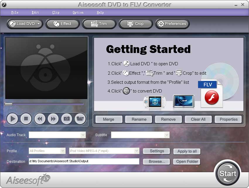 Screenshot of Aiseesoft DVD to FLV Converter