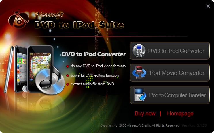 Screenshot of Aiseesoft DVD to iPod Suite